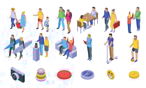 Family holidays icons set, isometric style vector