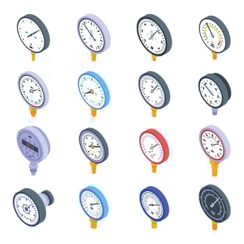 Manometer icons set, isometric style vector