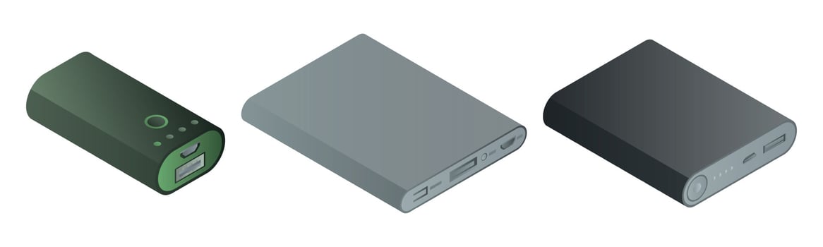 Power bank icons set, isometric style vector