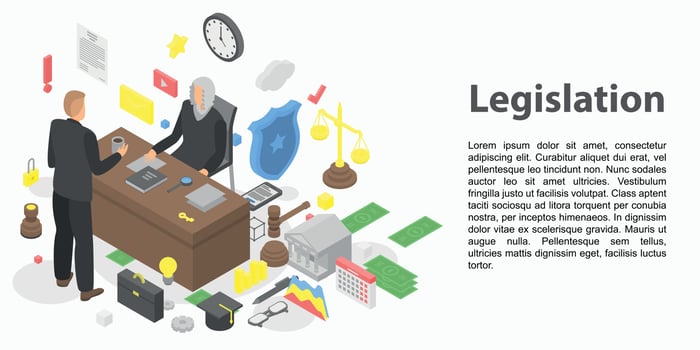 Modern legislation concept banner, isometric style vector