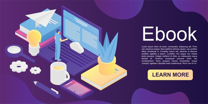 Ebook concept background, isometric style vector