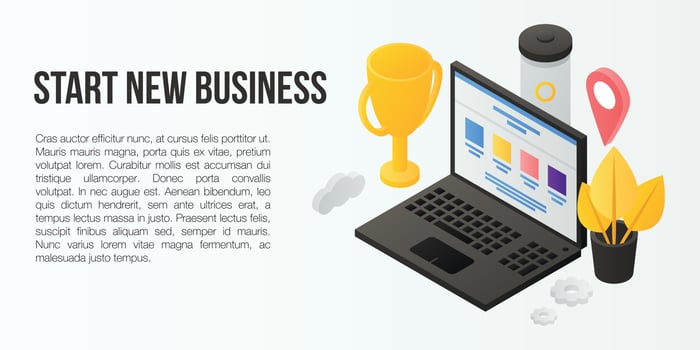 Start new business concept banner, isometric style vector