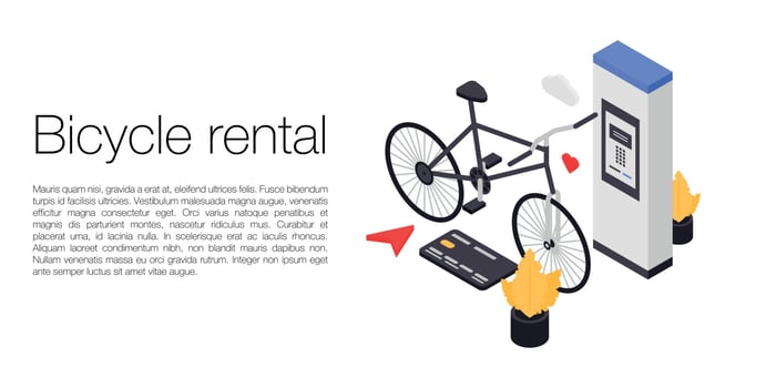 Bicycle rental concept banner, isometric style vector