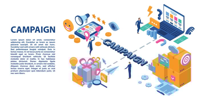 Campaign adword concept banner, isometric style vector
