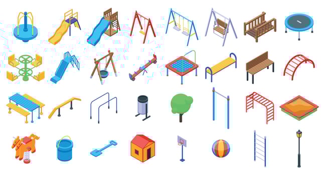 Kid playground icons set, isometric style vector