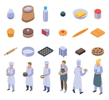 Confectioner icons set, isometric style vector