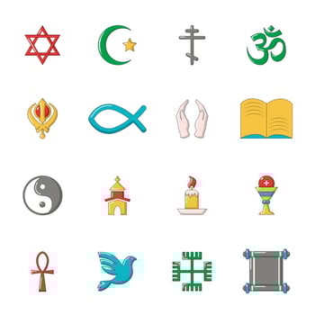 Religion icons set, cartoon style vector