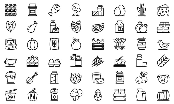 Farm products icons set, outline style vector