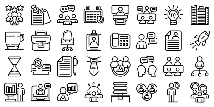 Meeting icons set, outline style vector