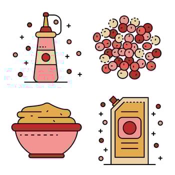 Mustard icons set line color vector