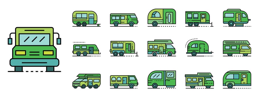 Motorhome icons set line color vector