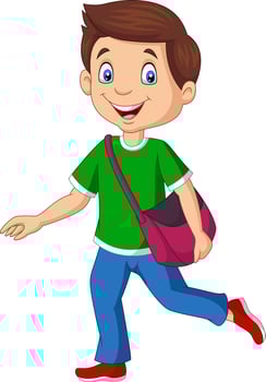 Cartoon happy school boy carrying backpack vector