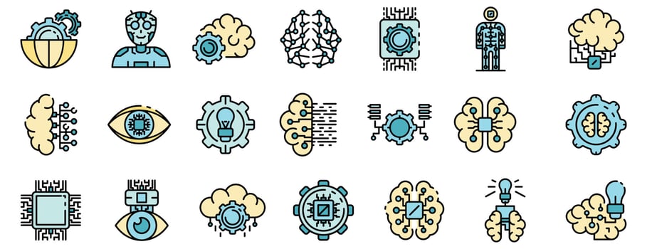 Artificial intelligence icons set vector flat