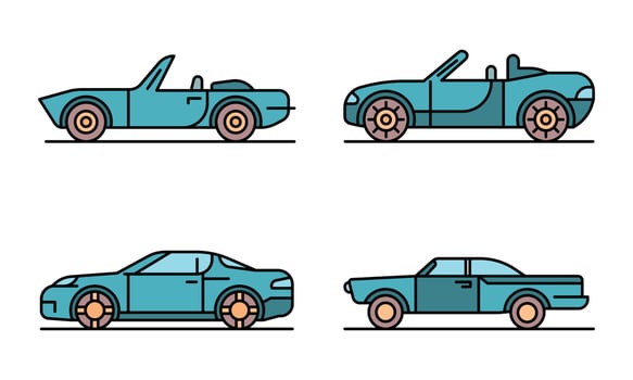 Cabriolet car icons set vector flat