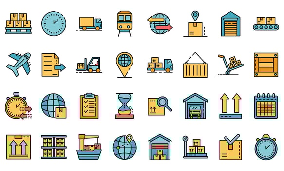 Goods export icons set vector flat