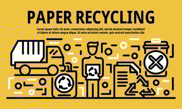 Paper recycling banner, outline style vector