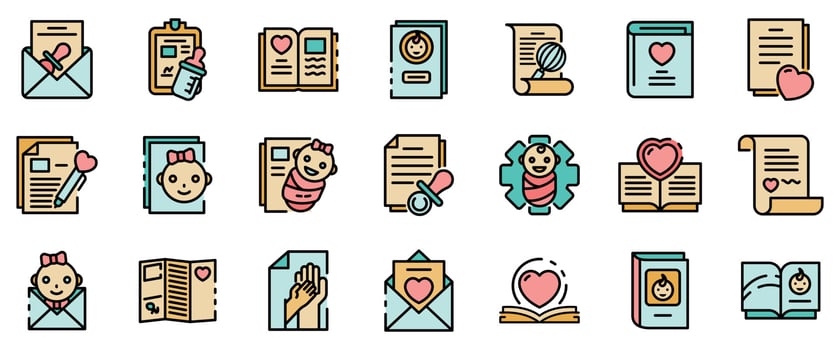 Certificate of birth icons set vector flat