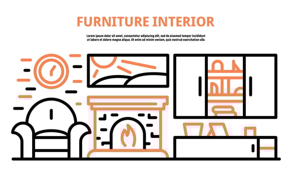 Furneture interior banner, outline style vector