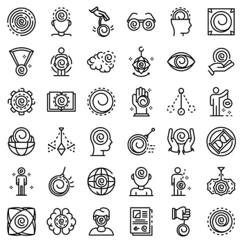 Hypnosis icons set, outline style vector