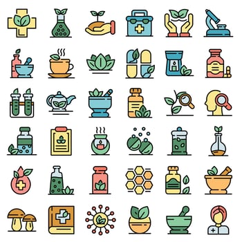 Phytotherapy icons set vector flat