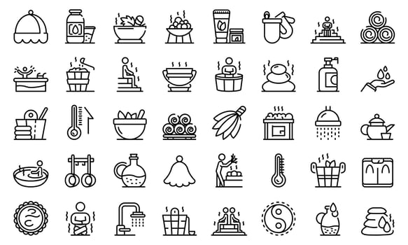 Sauna icons set, outline style vector