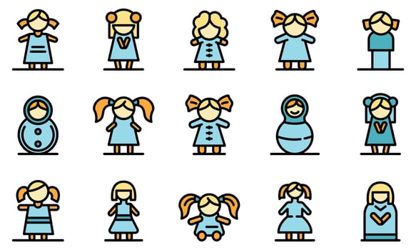 Doll icons set vector flat