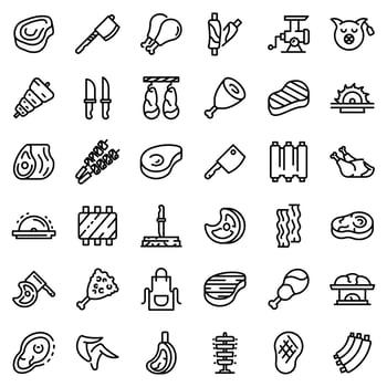 Meat icons set, outline style vector