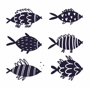 A set of hand-drawn fish vector