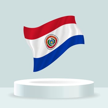 Paraguay flag. 3d rendering of the flag displayed on the stand. Waving flag in modern pastel colors. Flag drawing, shading and color on separate layers, neatly in groups for easy editing. vector
