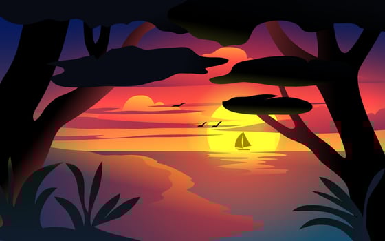 Scenic sunset landscape at the beach vector