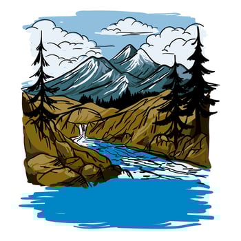 vintage mountain river nature illustration vector