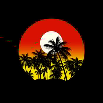 Vector tropical beach sunset silhouette illustration