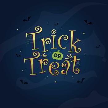 Trick or Treat design with pumpkin and bats for Halloween celebration vector