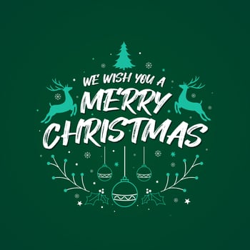We wish you a Merry Christmas, Merry Christmas greeting card design with snowflakes, holly leaves, stars, deer and other Xmas decorative elements. vector