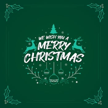 We wish you a Merry Christmas, Merry Christmas greeting card design with snowflakes, holly leaves, stars, deer and other Xmas decorative elements. vector