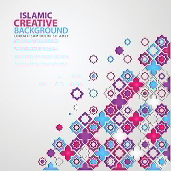 Islamic design greeting card background template with ornamental colorful detail of floral mosaic islamic art ornament vector