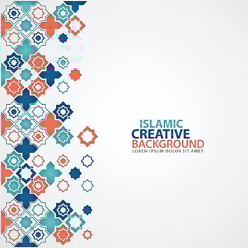 Islamic design greeting card background template with ornamental colorful detail of floral mosaic islamic art ornament vector