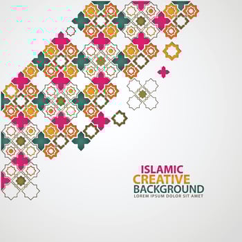 Islamic design greeting card background template with ornamental colorful detail of floral mosaic islamic art ornament vector