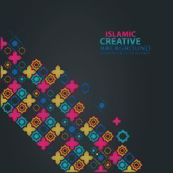 Islamic design greeting card background template with ornamental colorful detail of floral mosaic islamic art ornament vector