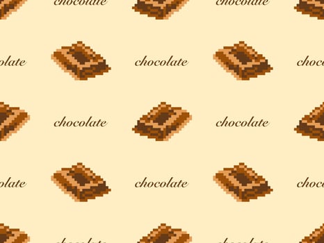 Chocolate cartoon character seamless pattern on yellow background. Pixel style vector