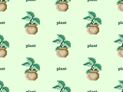 Plant cartoon character seamless pattern on green background. Pixel style vector