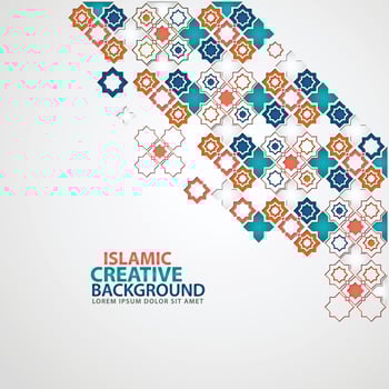 Islamic design greeting card background template with ornamental colorful detail of floral mosaic islamic art ornament vector