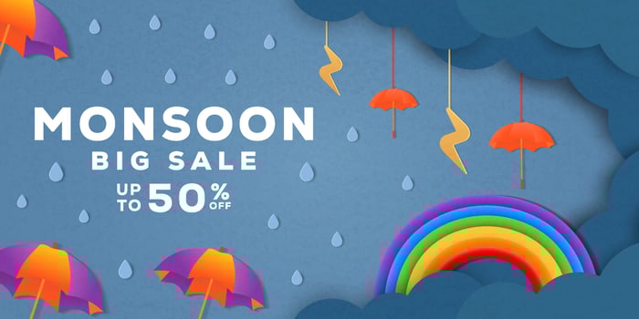 monsoon season sale banner poster promotion in paper cut art vector