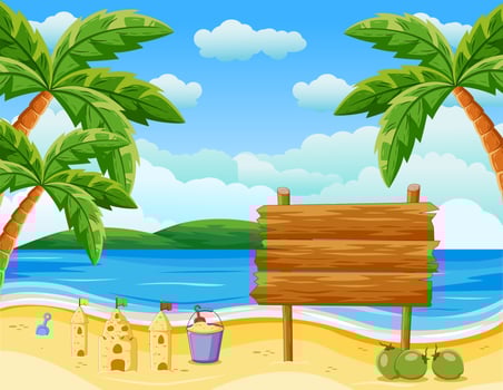 Empty Wooden Sign in The Beach Scene vector