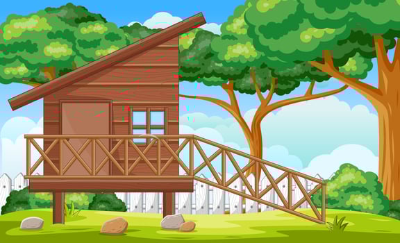 Wooden Cottage in the Garden vector