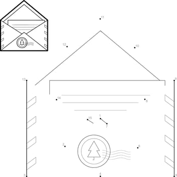 Dot to dot Christmas puzzle for children. Connect dots game. Envelope vector