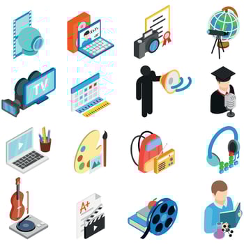 Cinema training icons set, isometric style vector