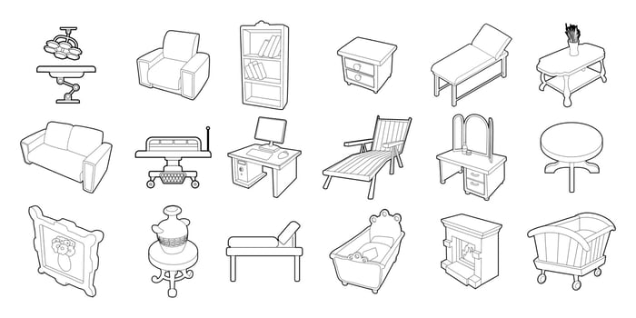 Furniture icon set, outline style vector