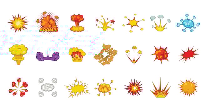 Explosion icon set, cartoon style vector