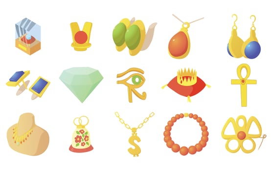 Jewerly icon set, cartoon style vector